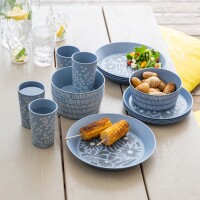 Geschirrset Blomster Natur Blatt 16-teilig blau