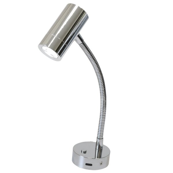 Leseleuchte Mini Tube D4 flex, Power LED, USB-C, mit Schalter, chrom