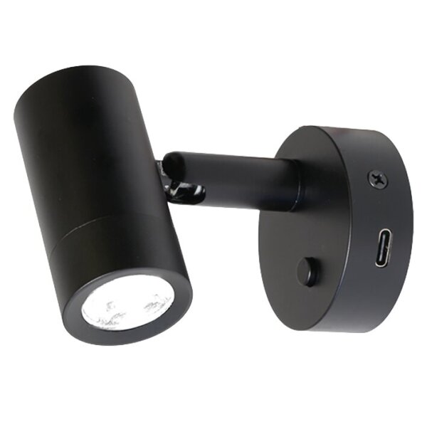 Aufbauspot Mini Tube D4, Power LED, USB-C, mit Schalter, schwarz