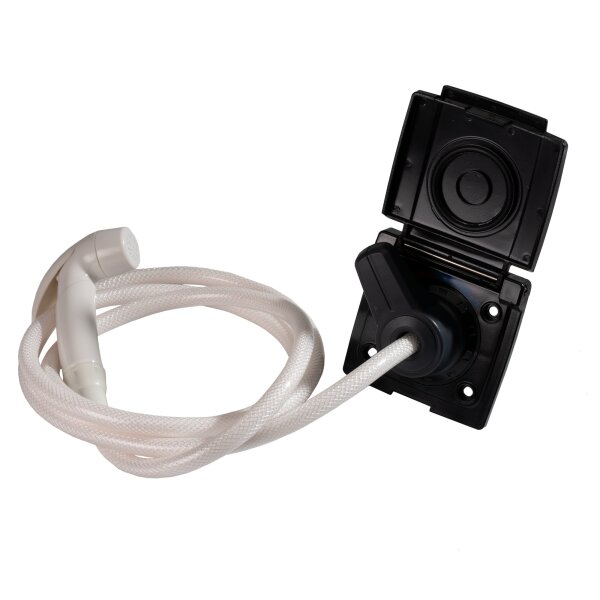 Externer Duschanschluss mit Wassersteckdose 2 m Schlauch und Duschkopf, schwarz, 12 mm (SET)
