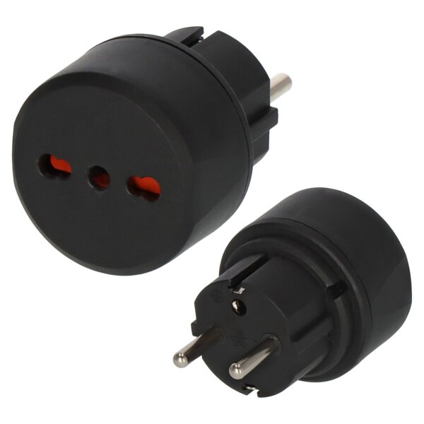 Reisestecker Schuko/IT Steckertyp L(IT) auf E/F (FR/Schuko)